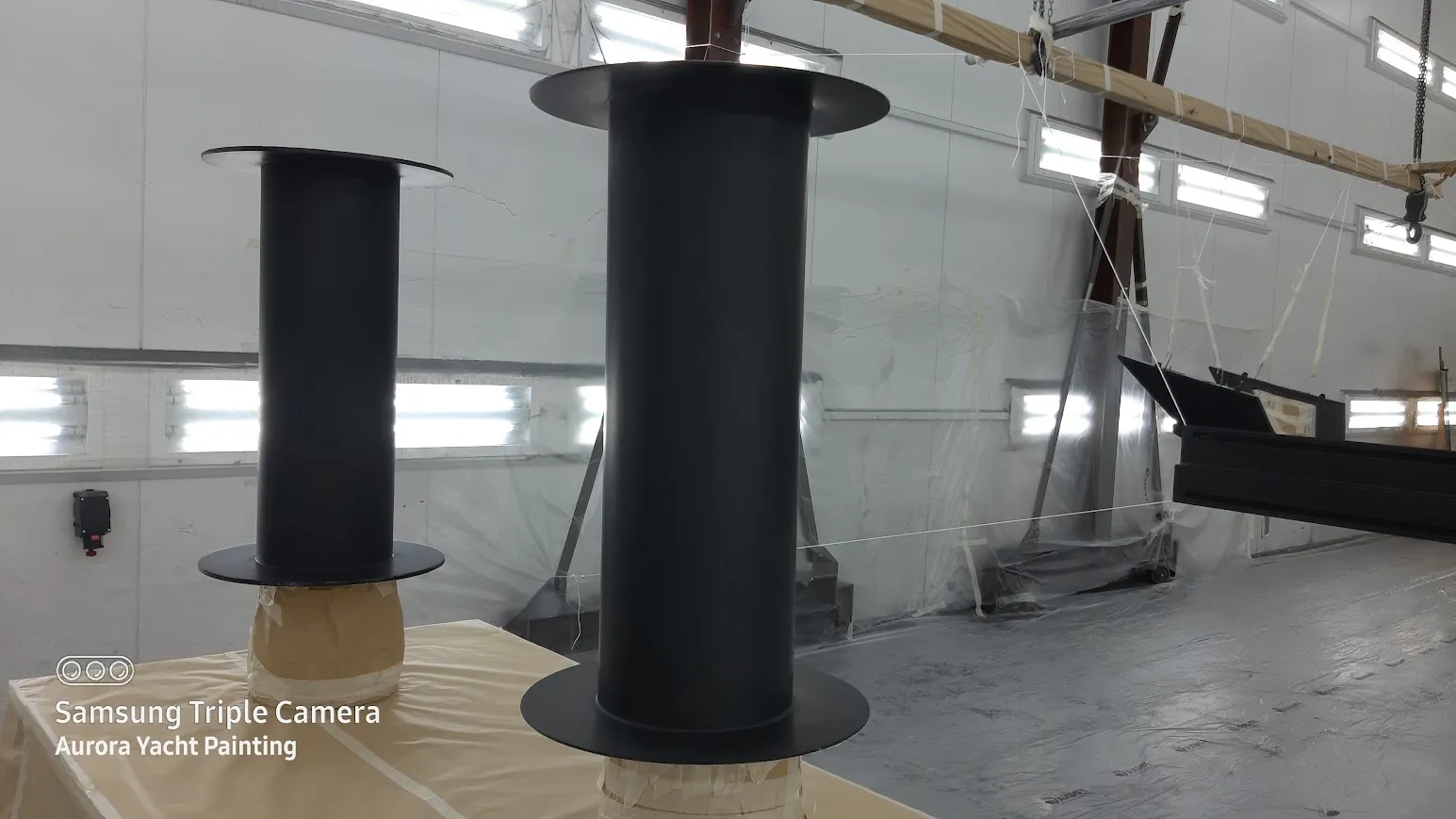 Carbon fiber tower supports finishing — Aurora Yacht Painting