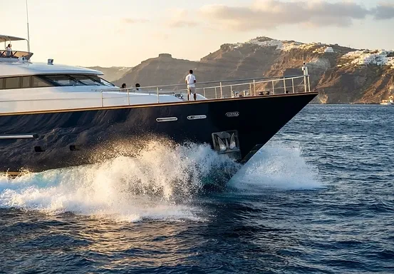 Motor yacht in the Aegean after painting by Aurora Yacht Painting